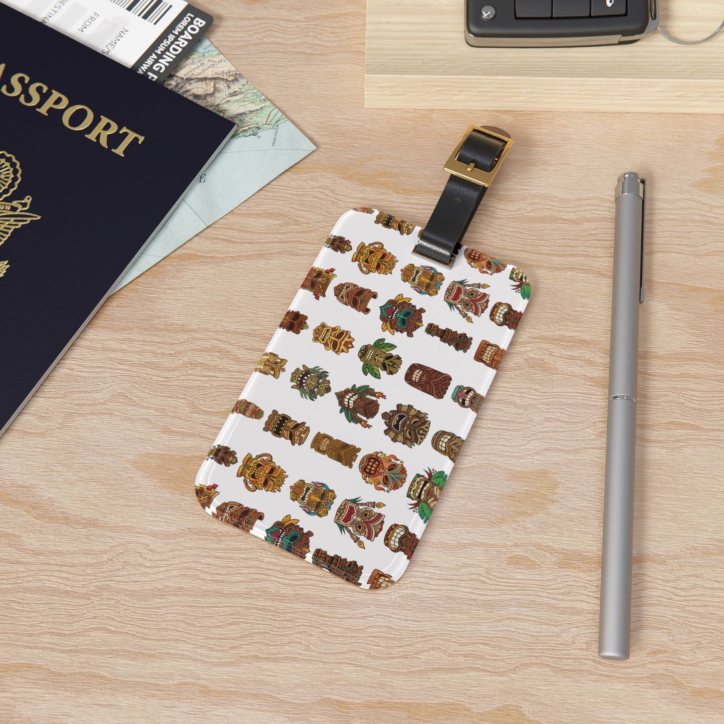 Luggage Tag - Tiny Tiki Dudes, White