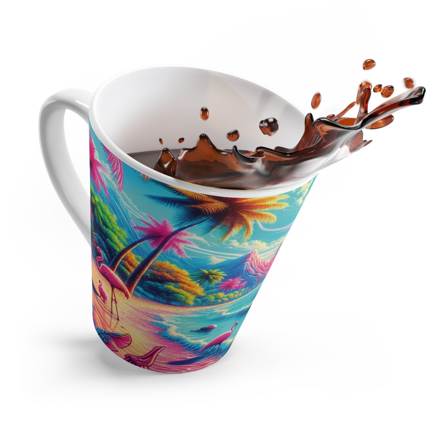 Latte White Mug - Pop Art Flamingo Beach