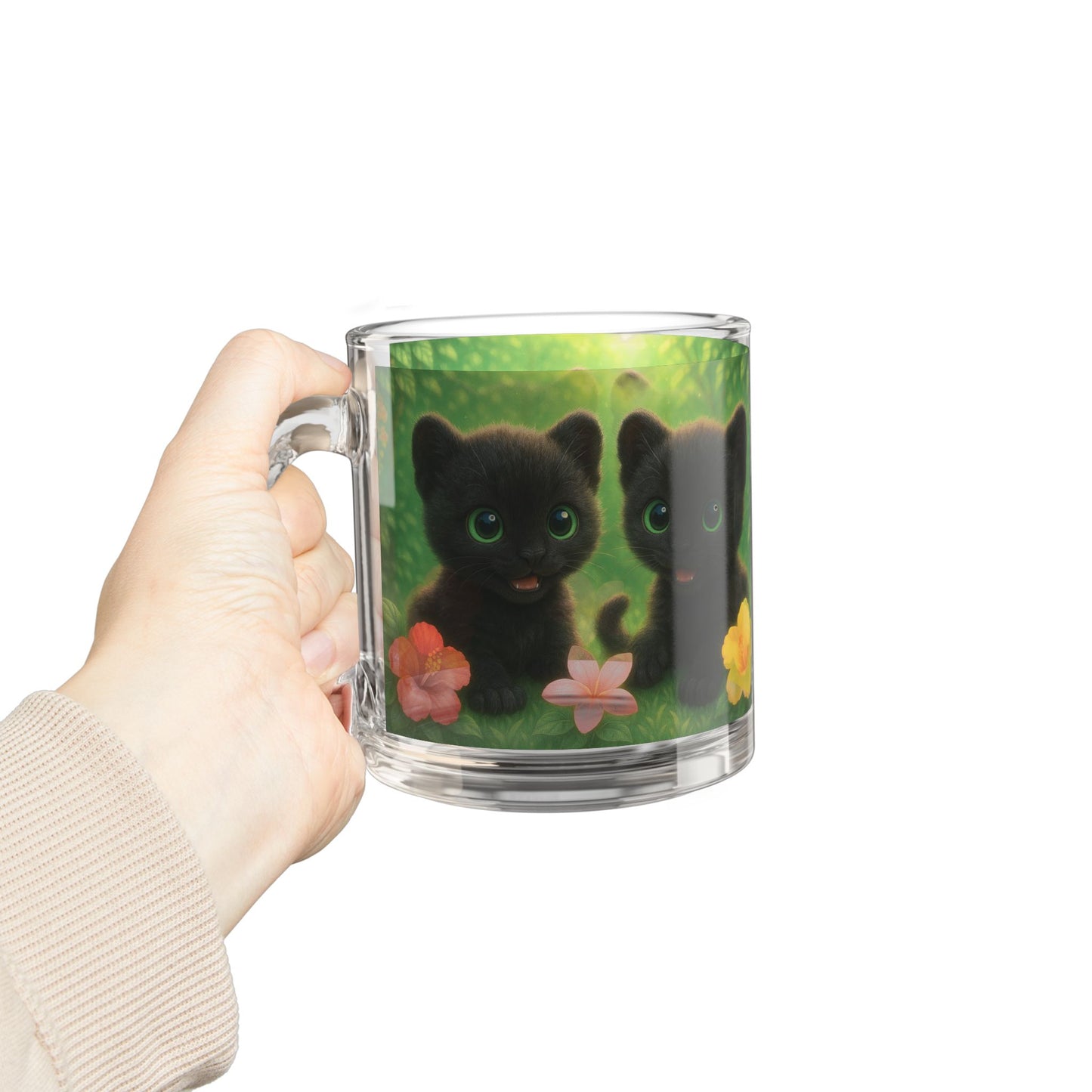 Baby Black Panthers Glass Mug - 10oz, Perfect for Rainforest Lovers