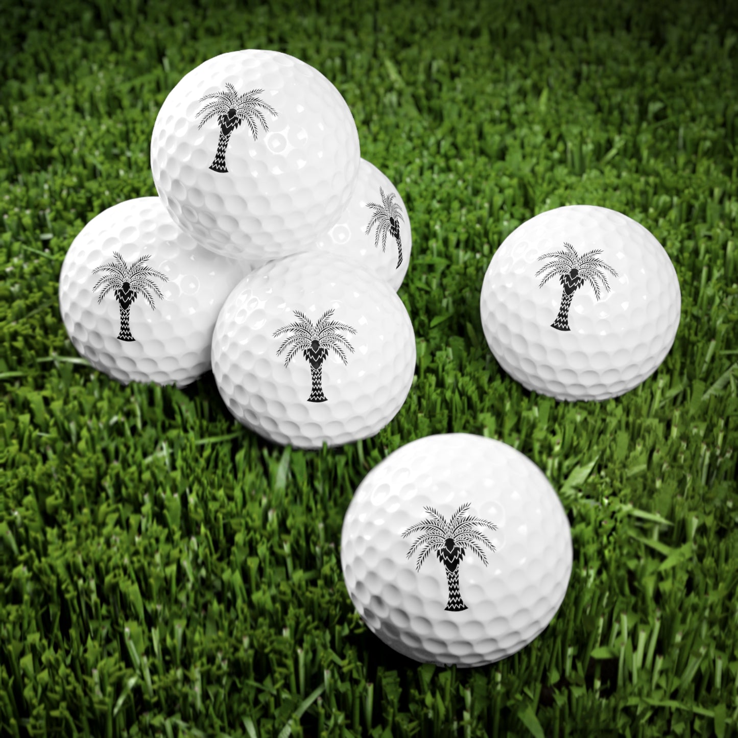 Coastal-Themed Golf Balls, 6pcs - Perfect Gift for Golf Enthusiasts / Black Stylized Deco Palm