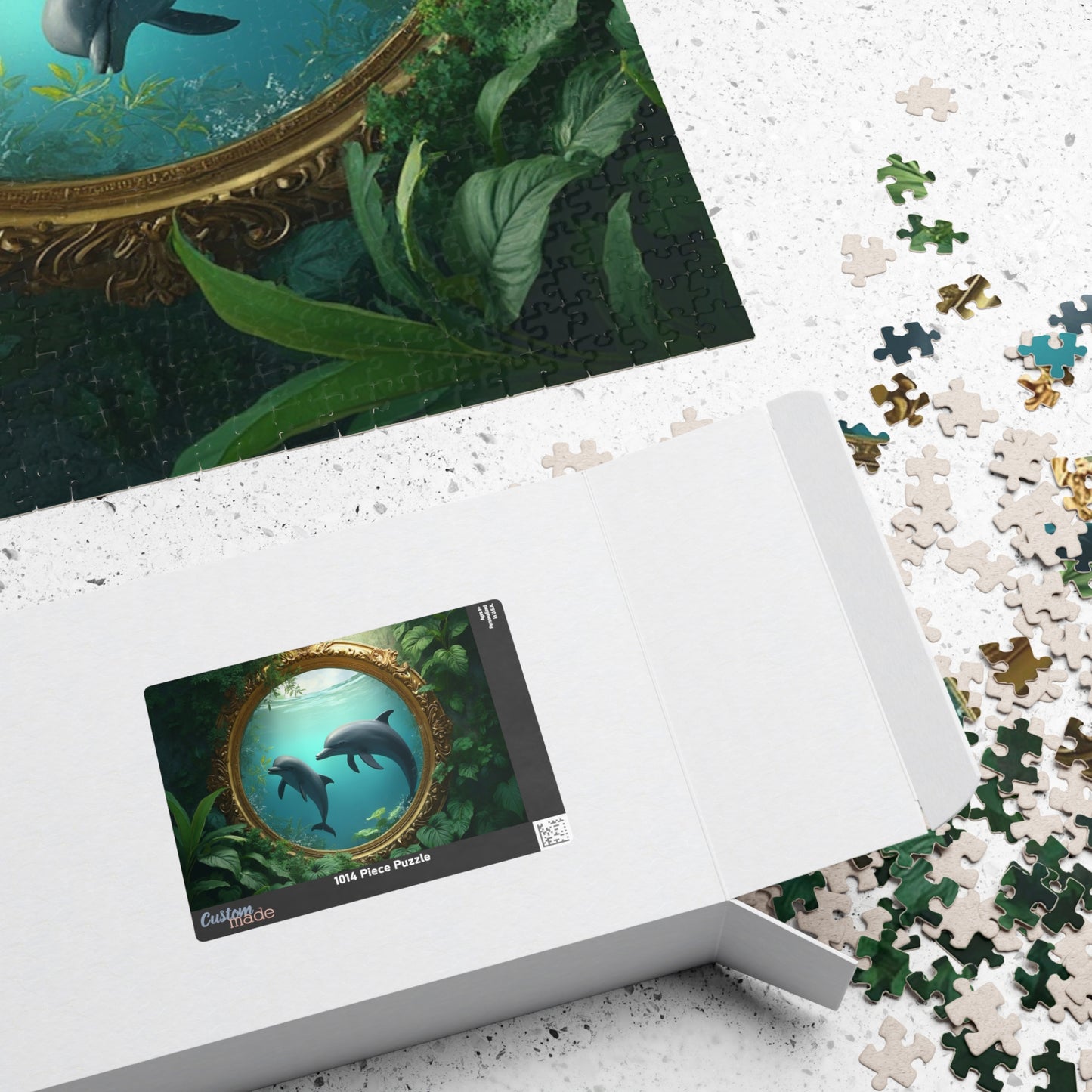 Framed Dolphins Tropical Puzzle, 4 Sizes - Relaxing Jigsaw for Island Vibes