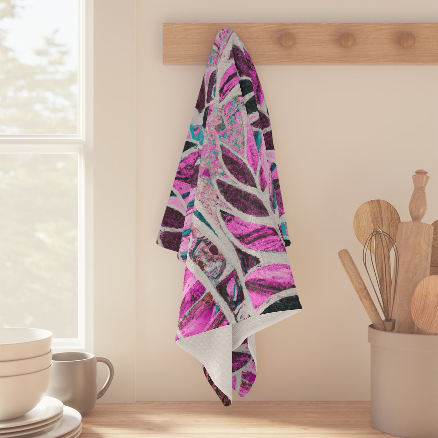 Microfiber Coffee/Tea Towel — Botanical Amazon Whimsy, pink