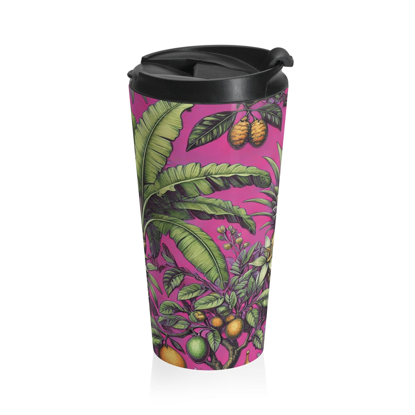 15 oz. Stainless Steel Travel Mug / Palms & More Fruit, Pnk
