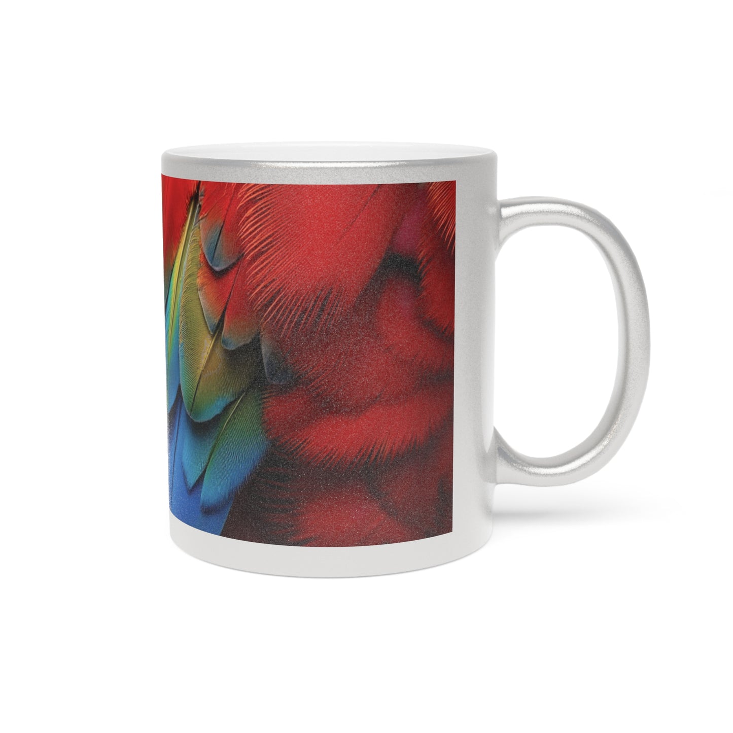 Tropical Metallic Mug, Gold or Silver - Macaw Feathers