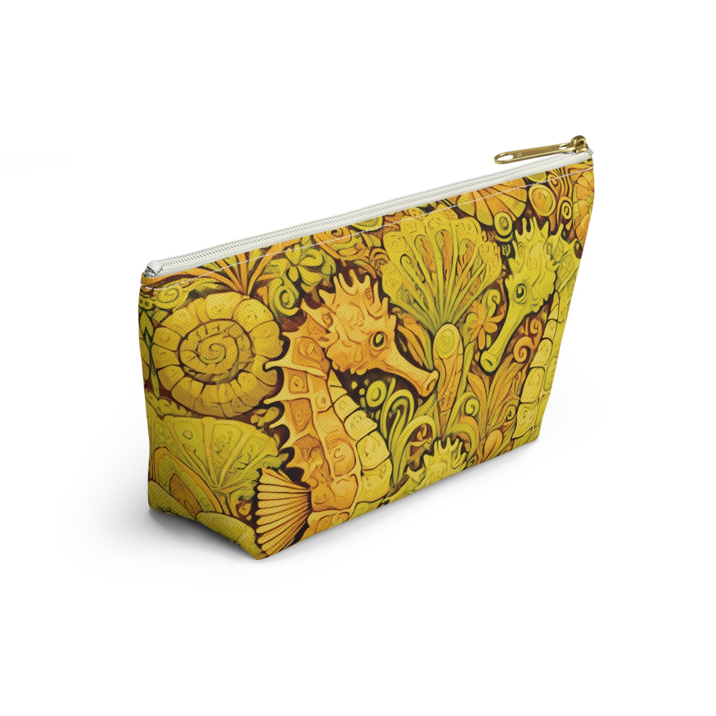Tropical Accessory Pouch, 2 sizes | Makeup Bag | Perfect for Travel & Everyday Use / Seahorse Trio, Yellow