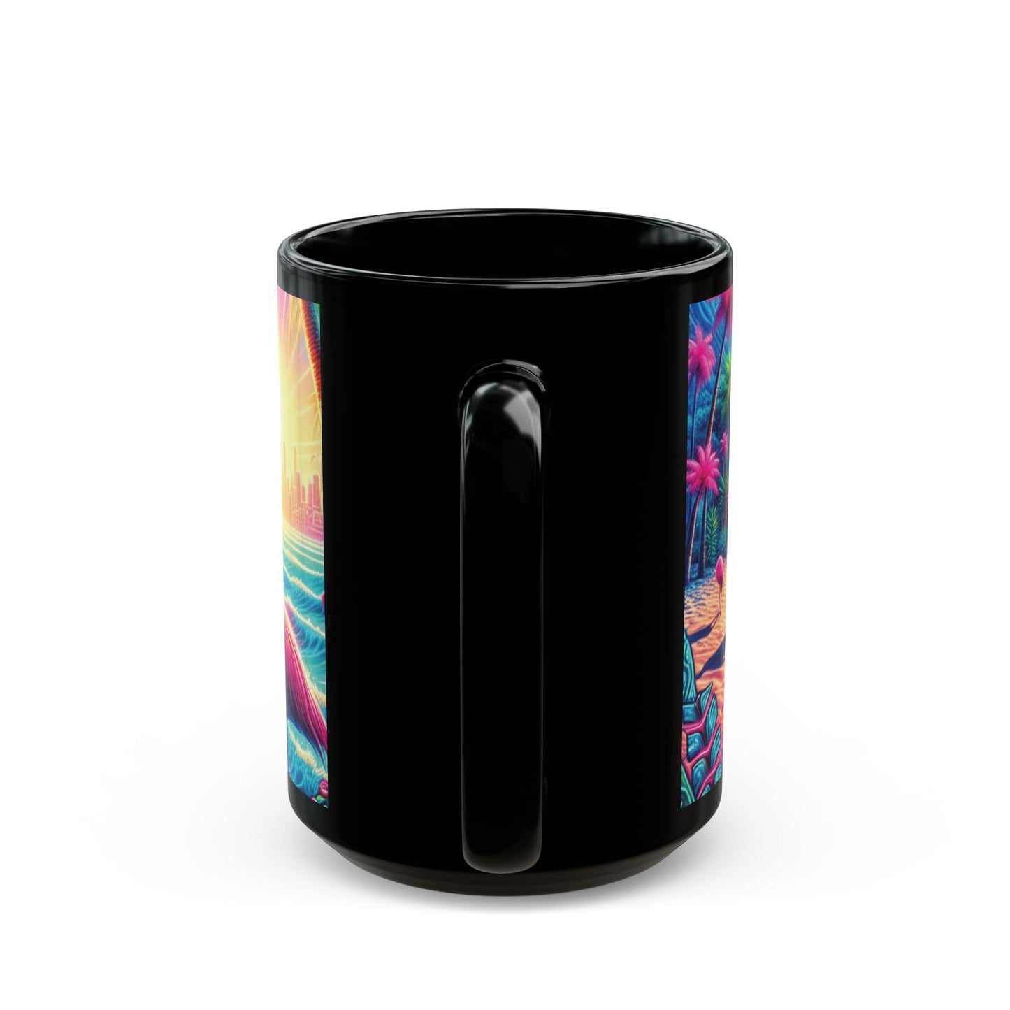 Black Coffee Mug - Pop Art Flamingo Beach
