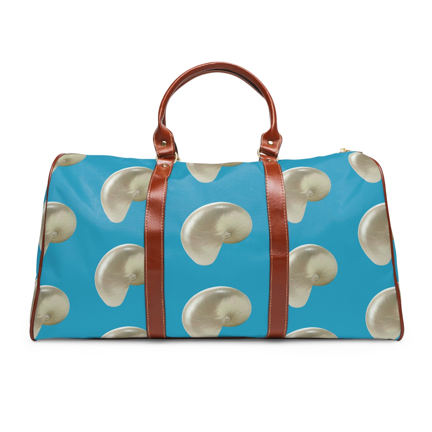 Tropical Waterproof Travel Bag - Perfect for Beach Getaways / Real White Nautilus Shells, Turquoise