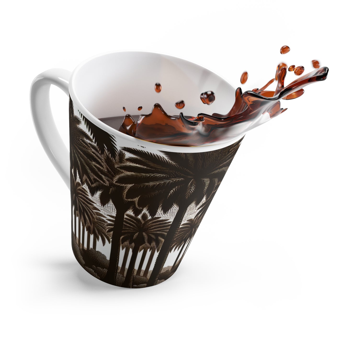 Latte White Mug - Perfect for Coffee Enthusiasts / Woodcut Palm Grove