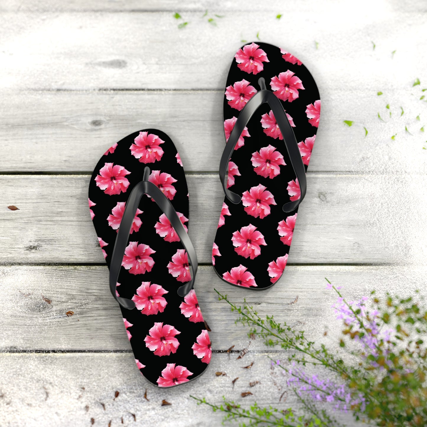 Flip Flops - Pink Hibiscus/Black