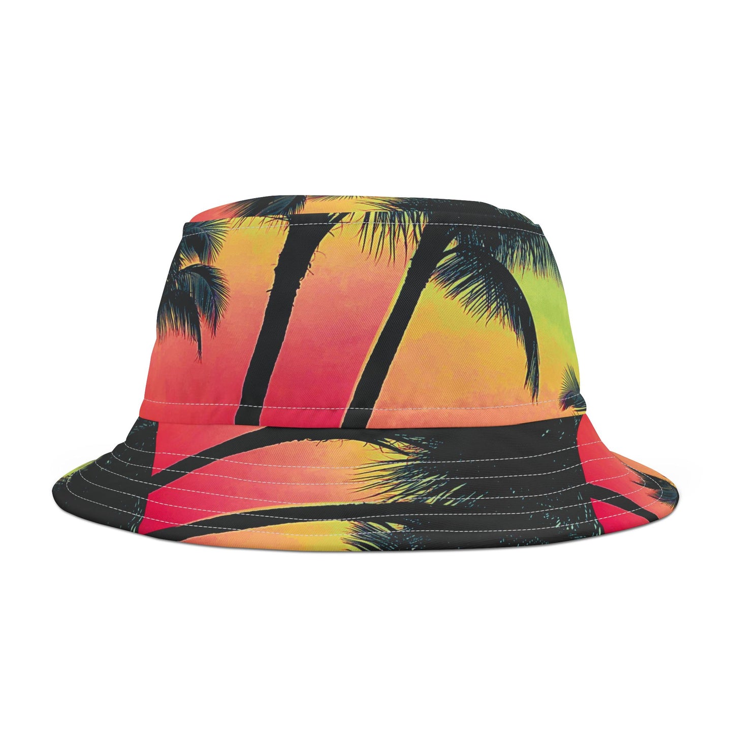 Tropical Palm Glow Sangria / Polyester Bucket Hat for Beach Lovers