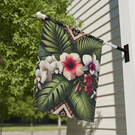 Tropical Garden Flag - Perfect for Outdoor Decor / Tiki Orchids