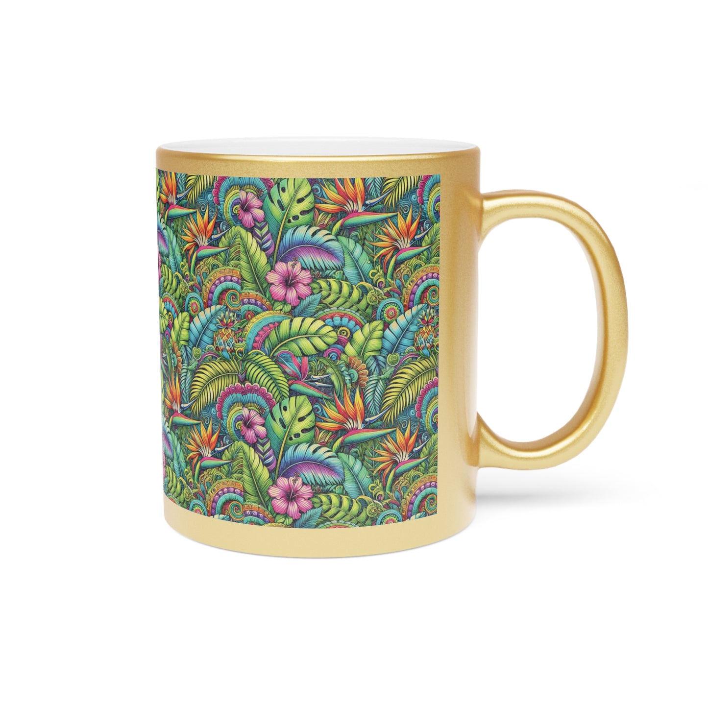 Tropical Metallic Mug, Gold or Silver - Rainforest Blooms