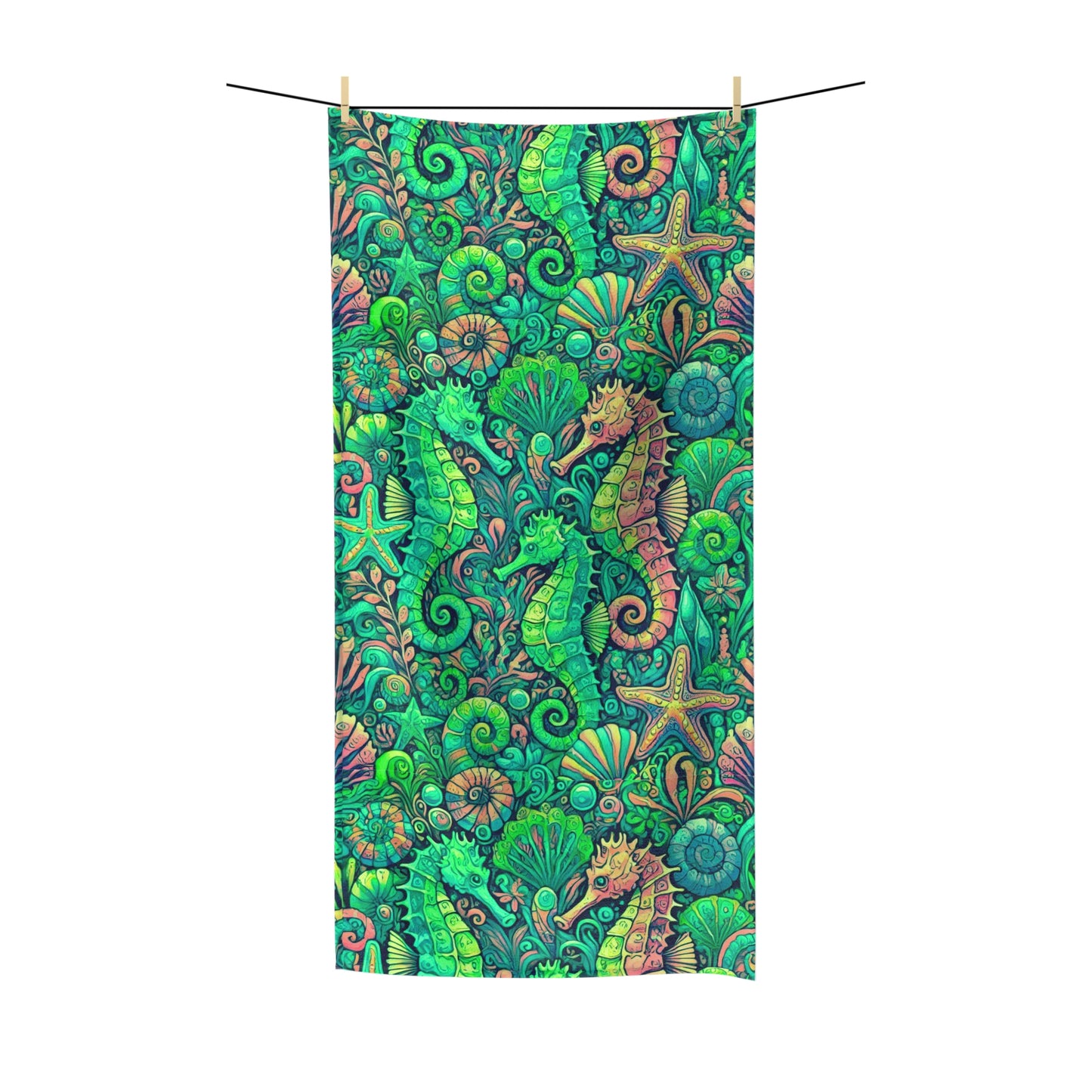 Seahorse Trio/Hot Lime Polycotton Towel