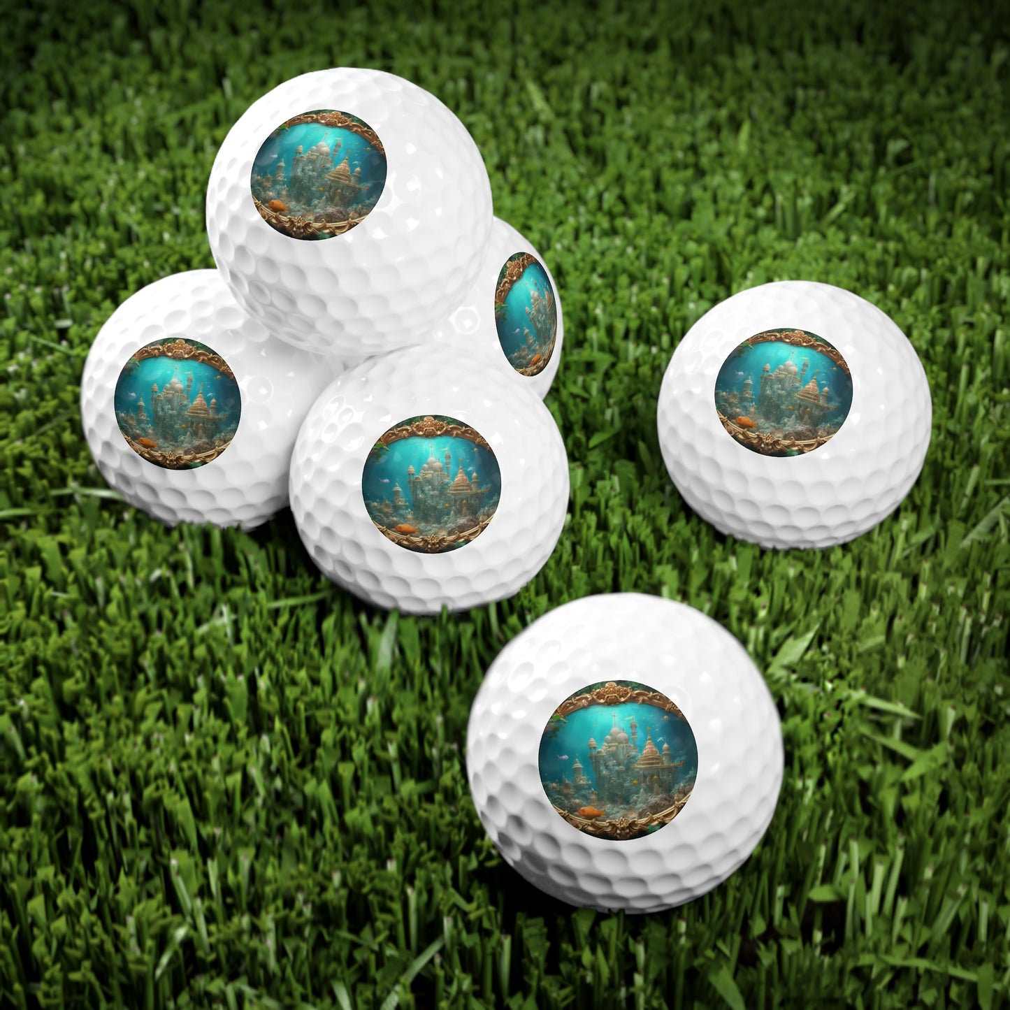 Tropical-Themed Golf Balls, 6pcs - Perfect Gift for Golf Enthusiasts / Mermaid Palace, Aegean Sea