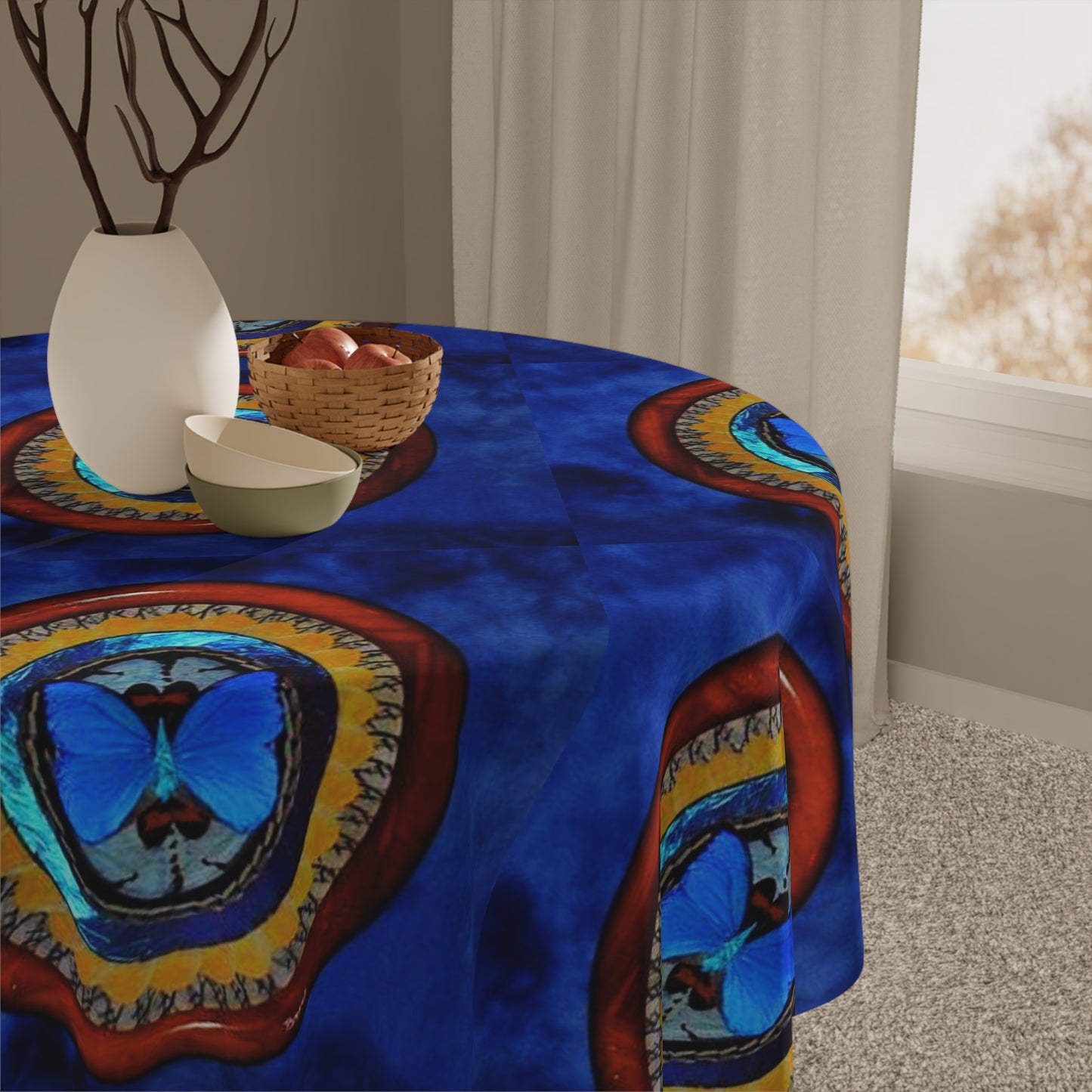 Oval Real Butterfly Wing Art Tablecloth, 55" x 55"