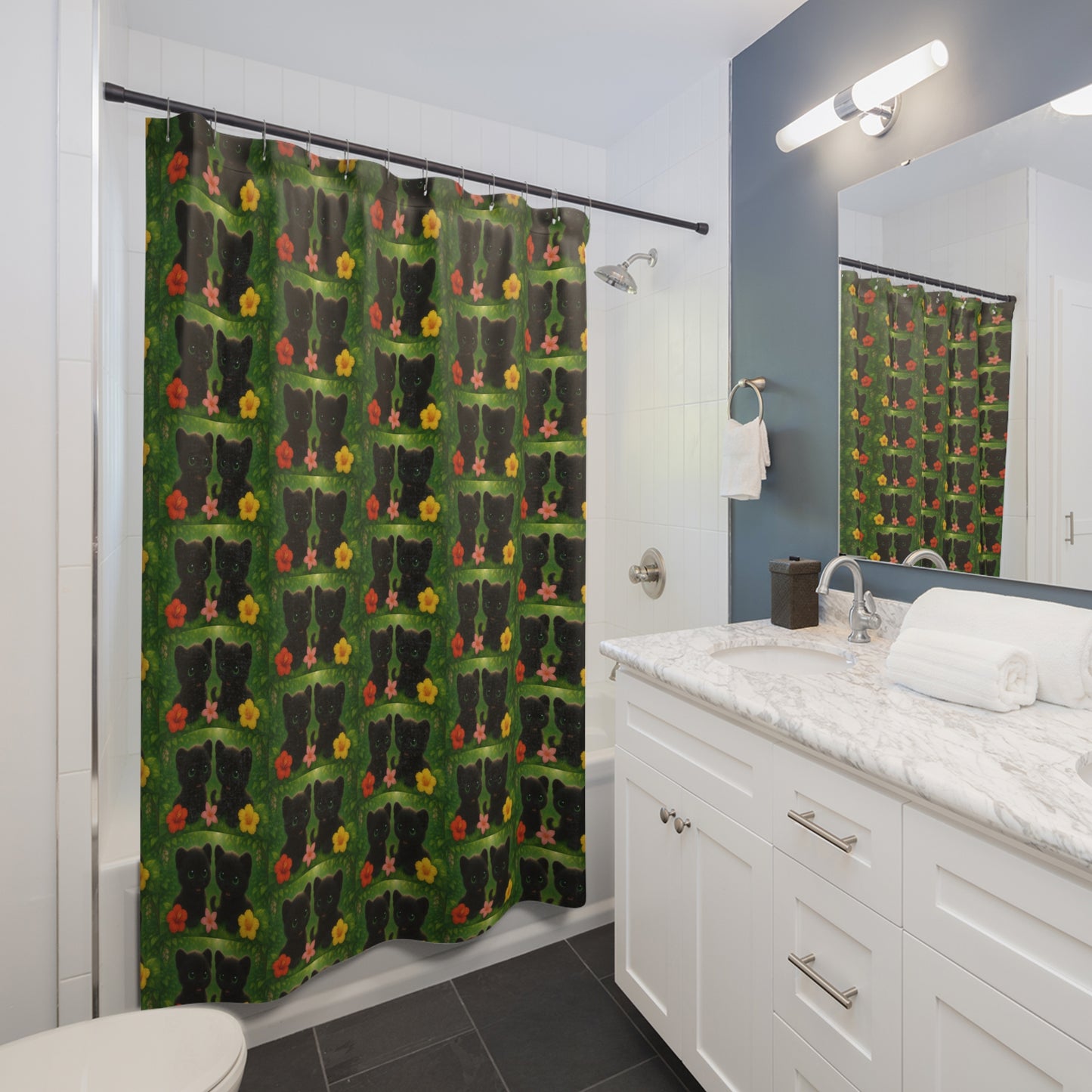 Tropical Shower Curtain - Rainforest Bathroom Decor / Baby Black Panthers