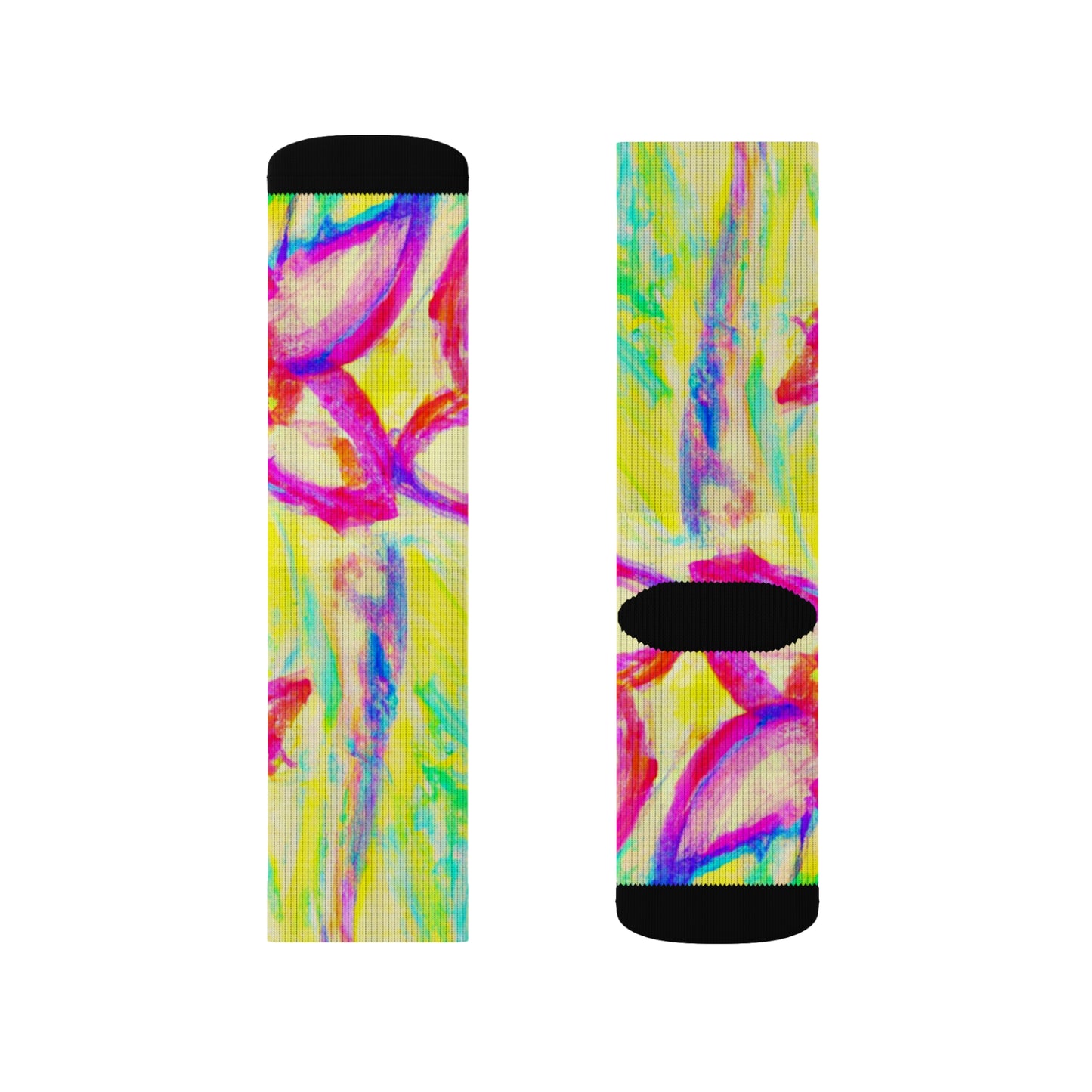 Yellow Tropical Doodles Sublimation Fleece-Lined Socks - Colorful Palm Tree/Flower Design