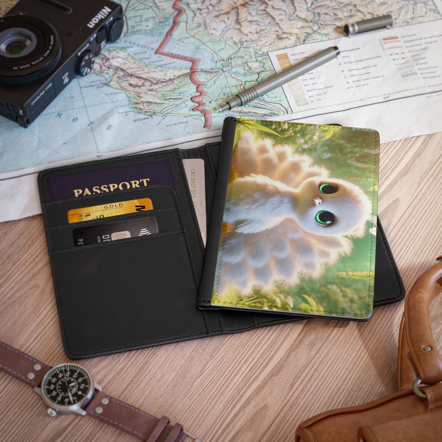 Tropical Passport Cover, Faux Leather - RFID blocking for travel security / Rainforest Baby White Peacock