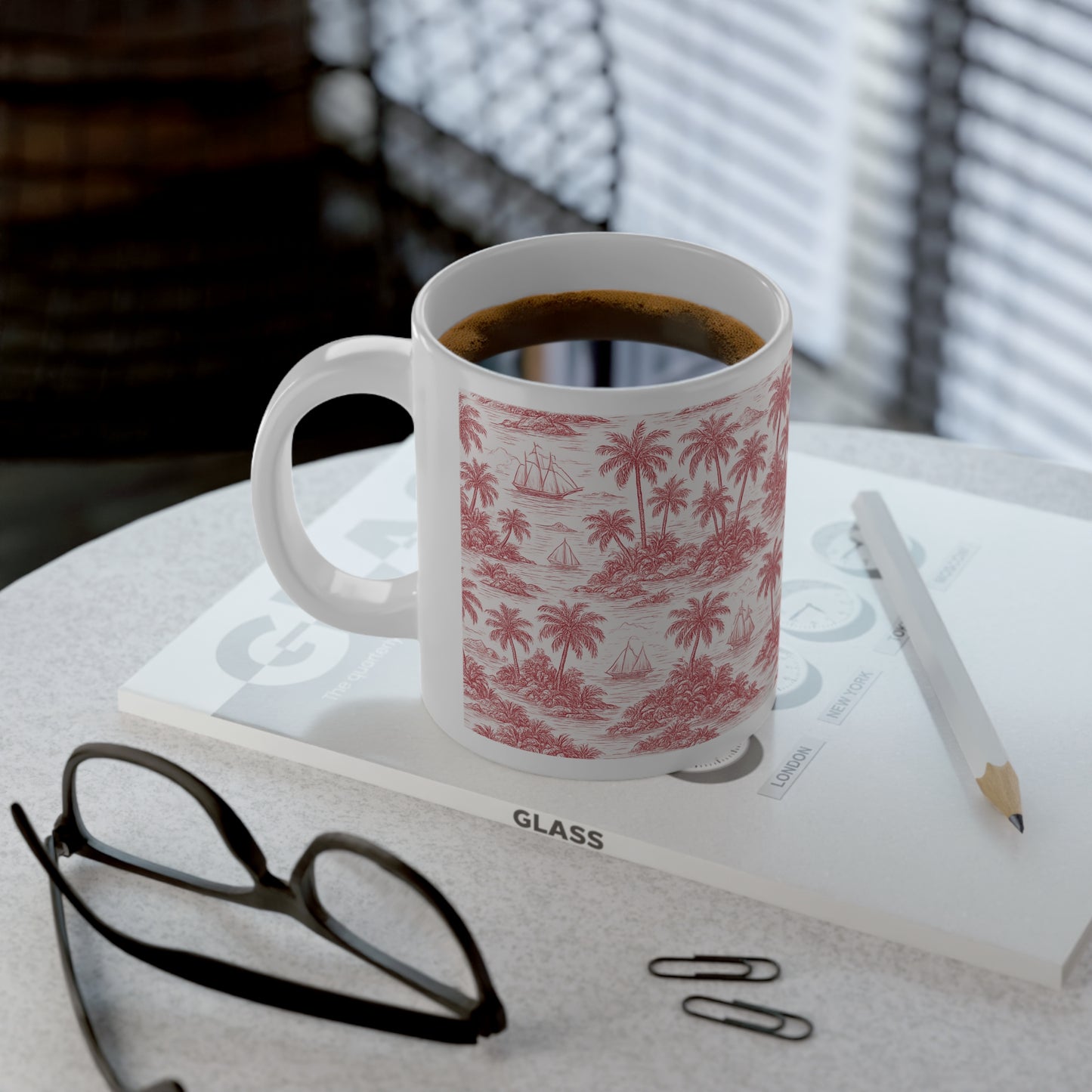 Jumbo Mug, 20oz, Faraway Toile Red | Tropical Coffee Cup