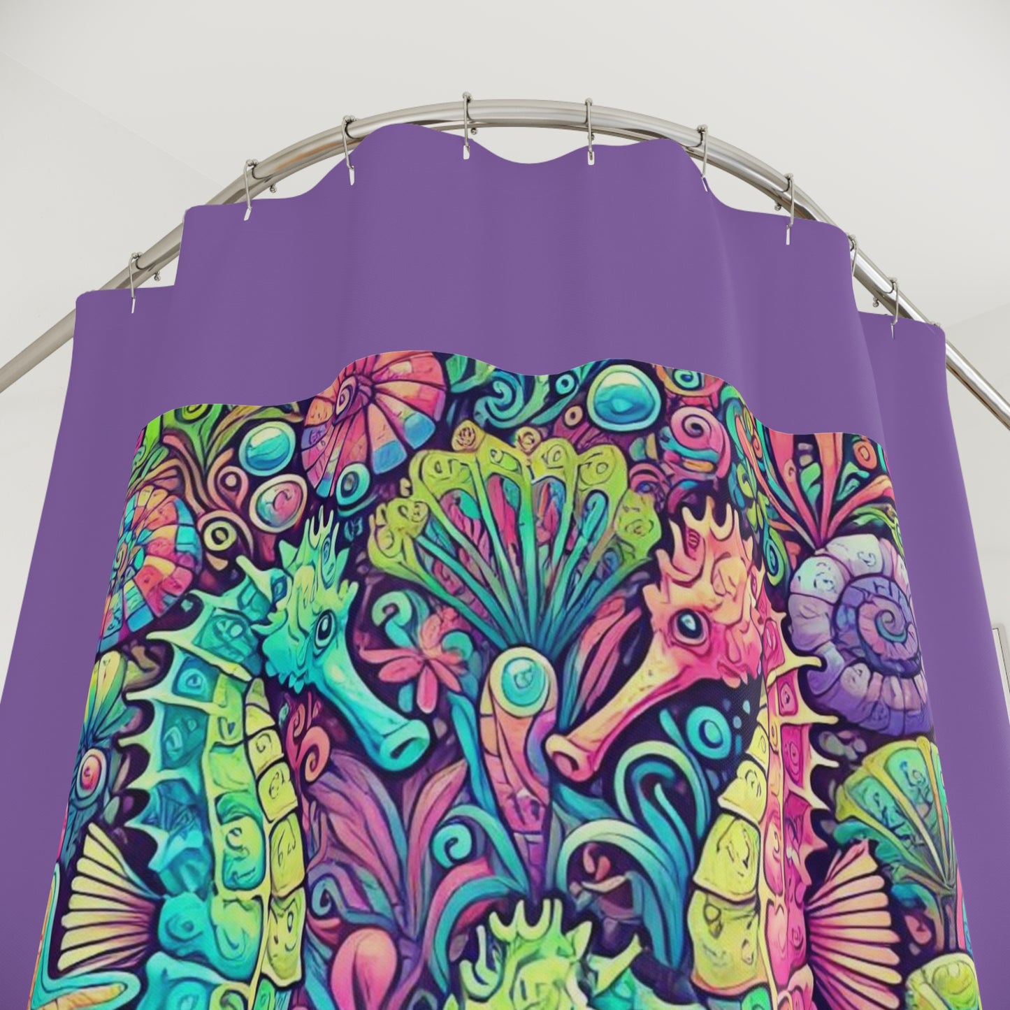 Tropical Shower Curtain - Rainforest Bathroom Decor / Seahorse Trio/Lt. Purple