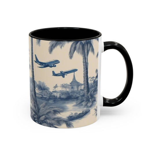 Accent Color Coffee Mug (11, 15oz), Tropical Travel Toile, Various Colors