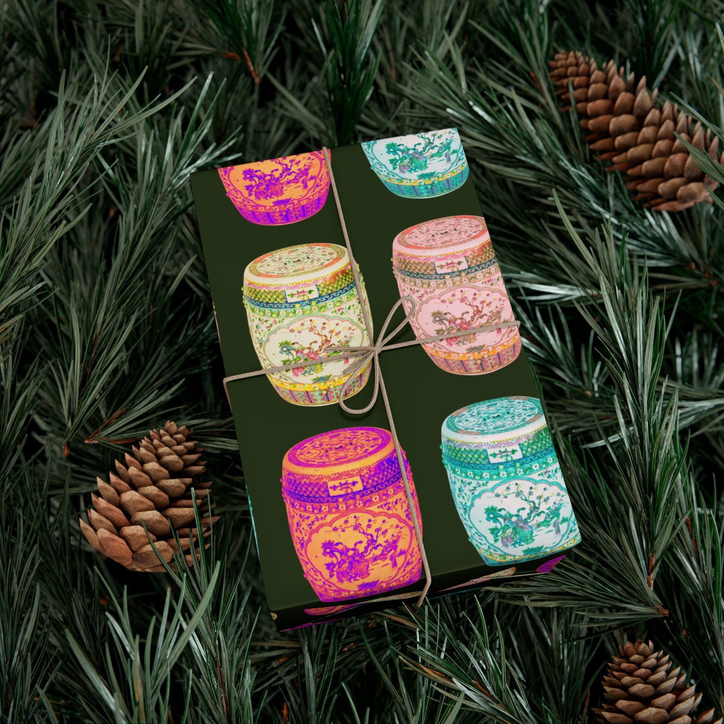 Wrapping Paper - Tropical Gift Wrap for All Occasions / 3 Sizes, 2 Finishes / Pop Art Porcelain Stools, Black