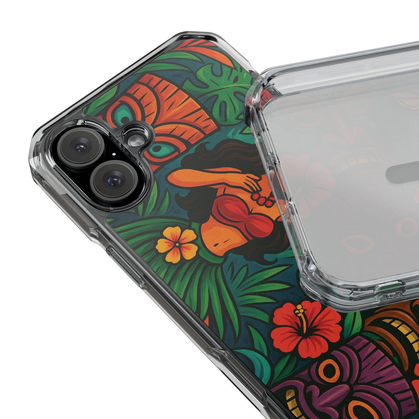 Magnetic Clear Phone Case, Many Models / Tiki Totems and Hawaiian Dancer