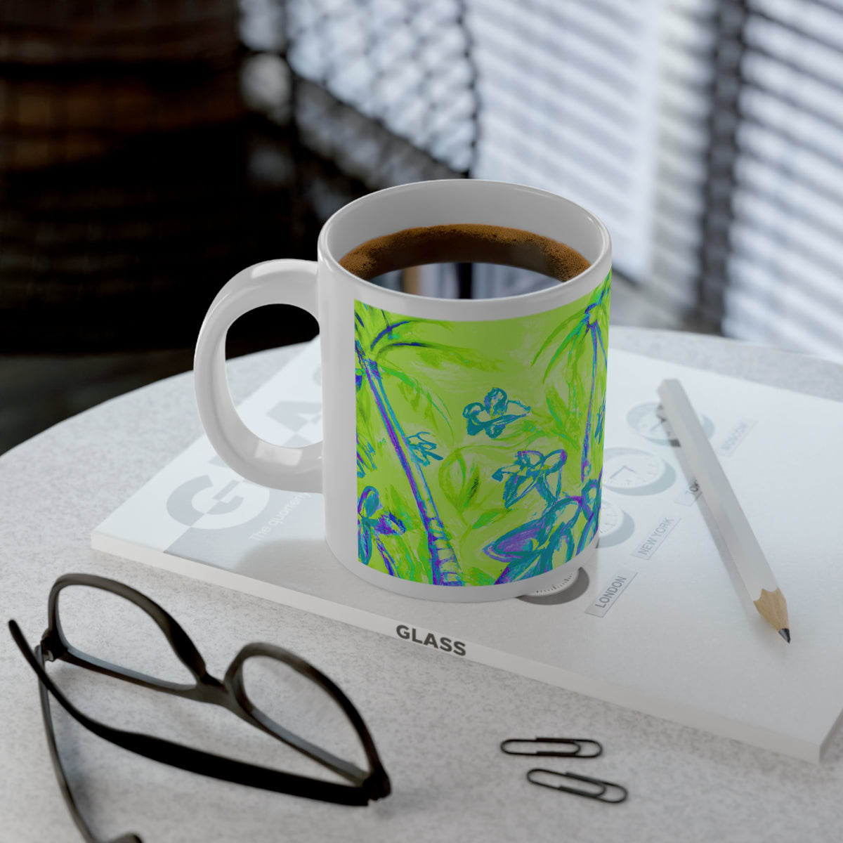 Jumbo Mug, 20oz, Tropical Doodles, Lime | Tropical Coffee Cup