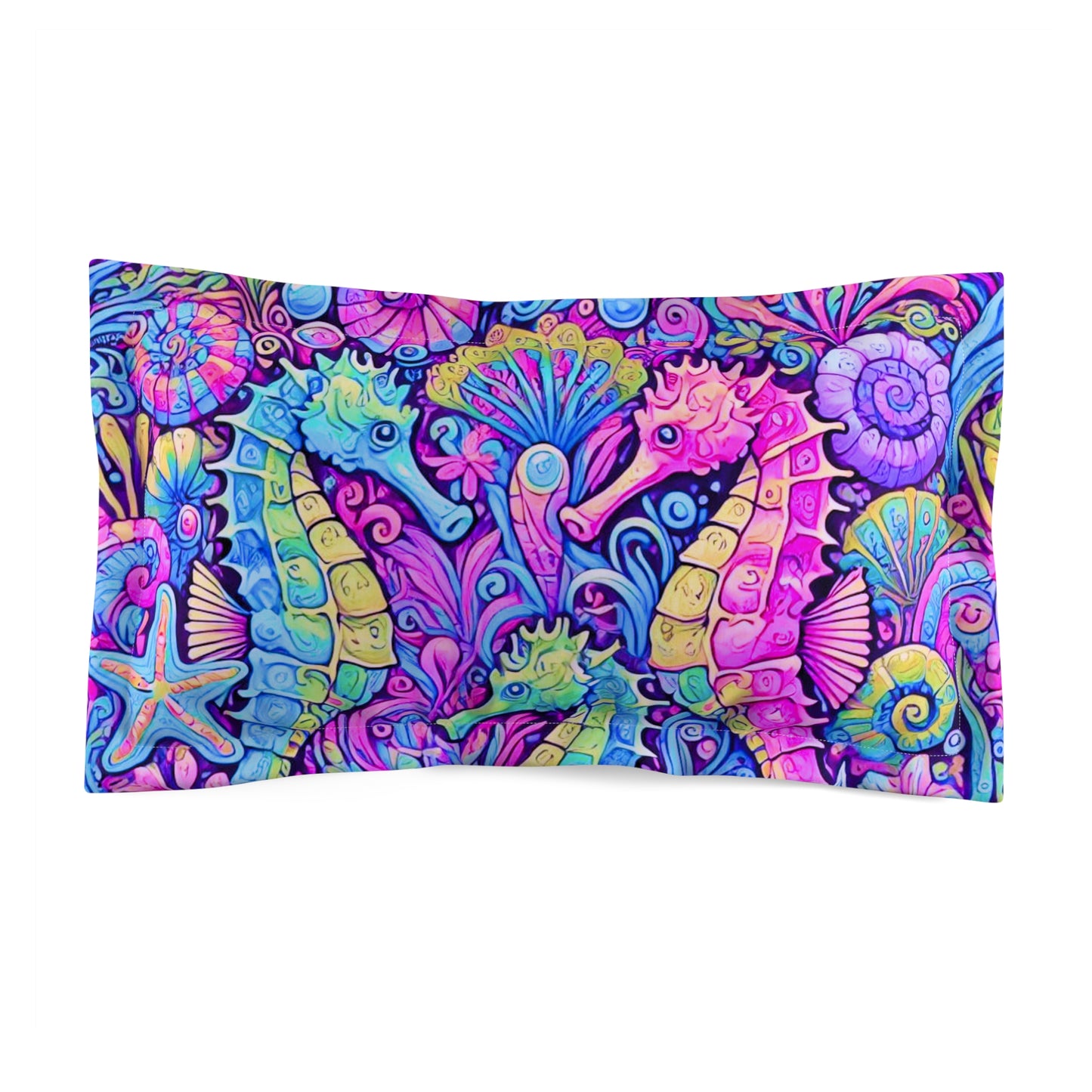 Microfiber Pillow Sham, 2 Sizes | Tropical Vibes for Relaxation / Seahorse Trio/Fantasy Pop