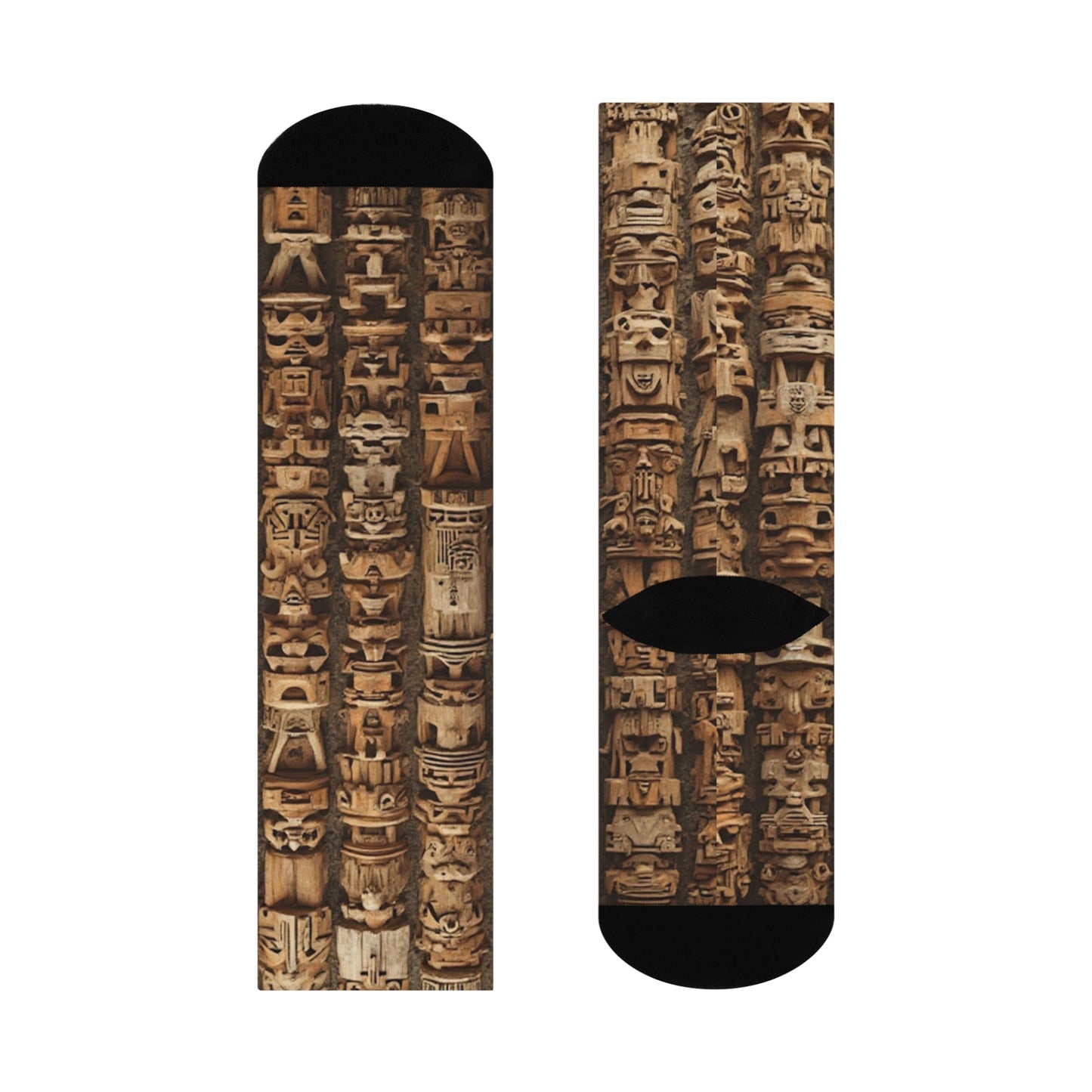 Cushioned Crew Socks - Ancient Tiki Totems