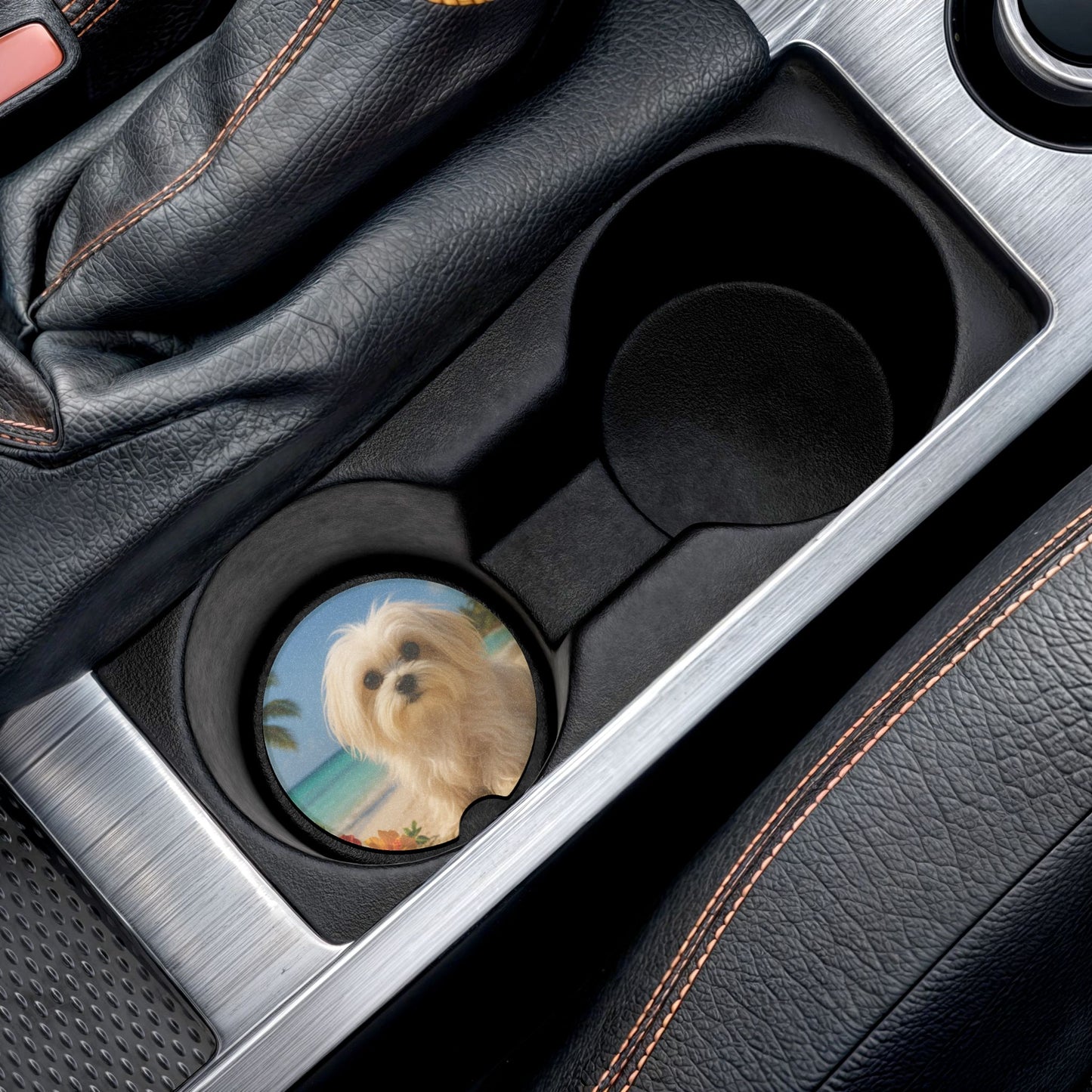 Soapstone Car Coaster - Puppy Ariel at the Beach