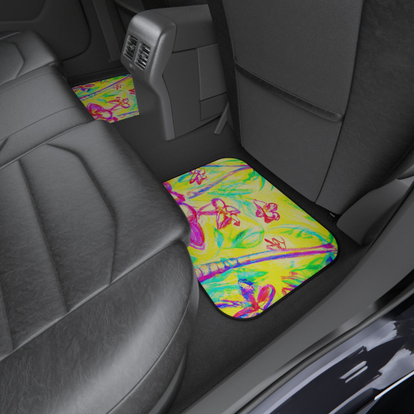 Tropical Doodles/Yellow Car Floor Mats - Set of 4, Front and Back