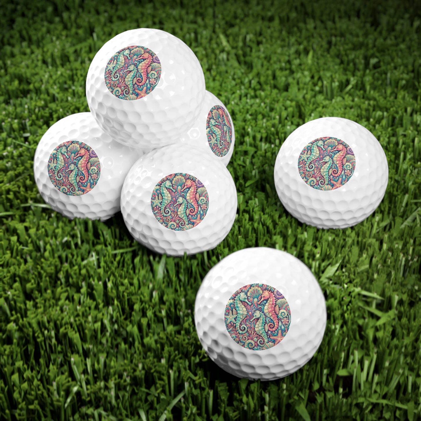 Coastal-Themed Golf Balls, 6pcs - Perfect Gift for Golf Enthusiasts / Seahorse Trio, Retro