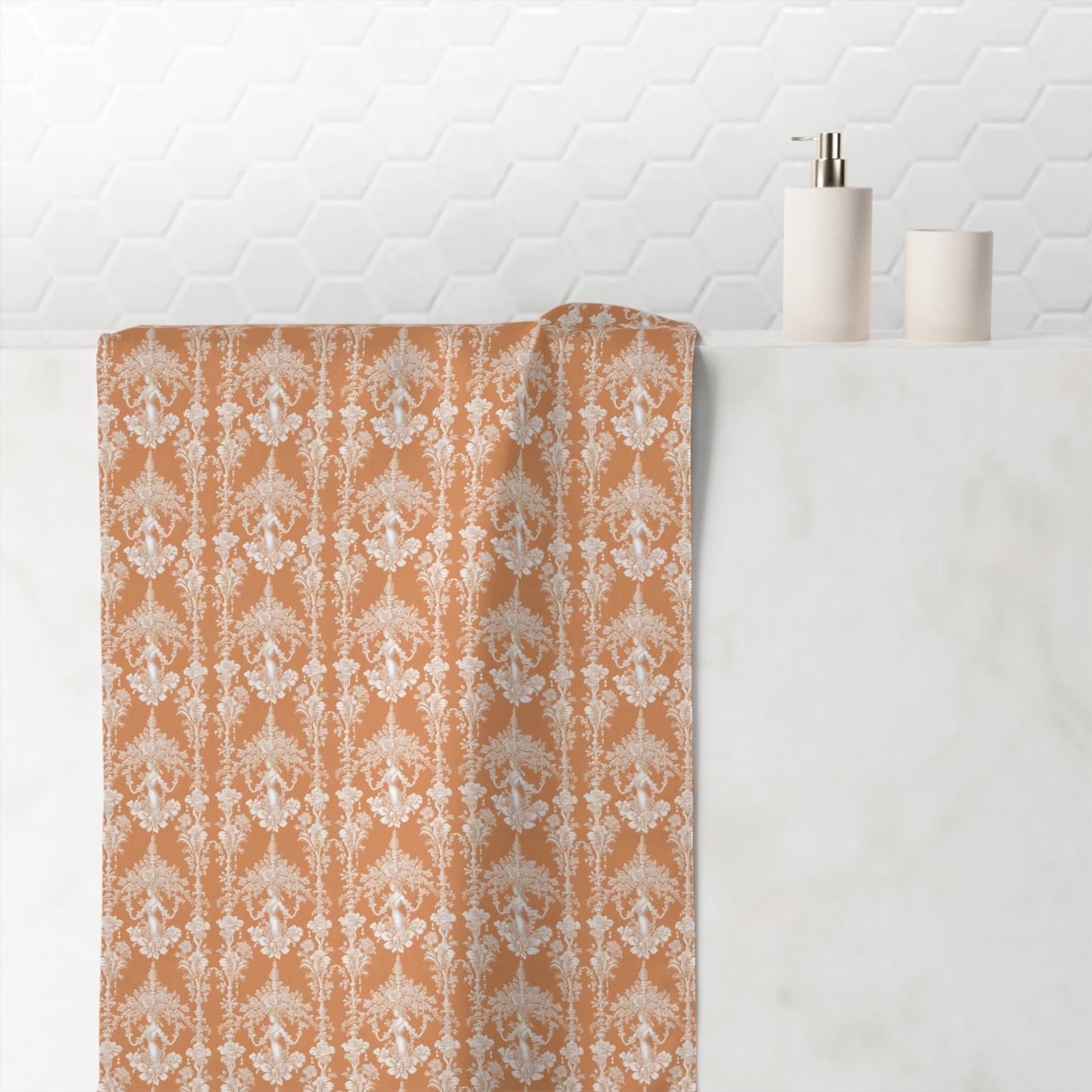 Tropical Mink-Cotton Towel, 30" x 60" - Soft & Absorbent, Pearl Lady Toile/Melon