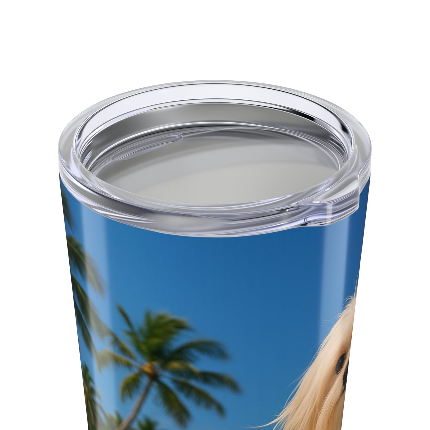 20oz Tropical Glossy Tumbler, Stainless Steel / Puppy Ariel the Dog Surfer