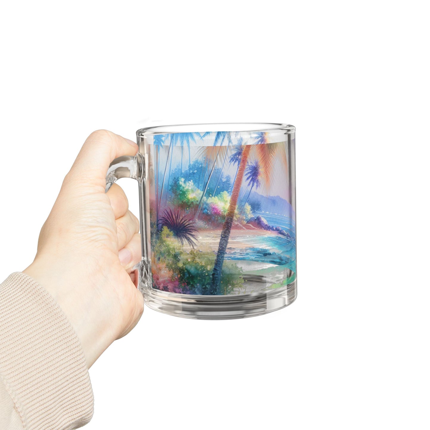 Tropical Glass Mug - 10oz Coffee Cup / Bay of Peace