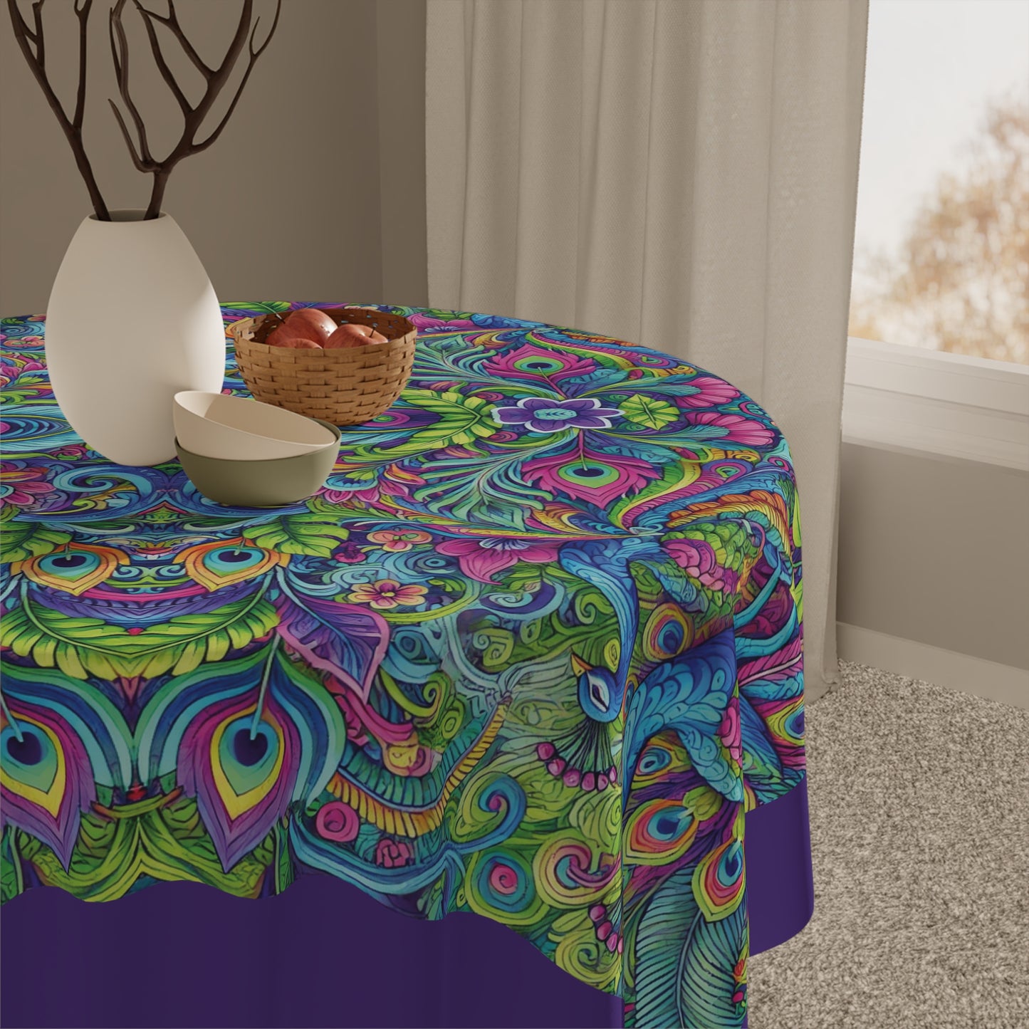 Peacock Prism/Purple ~ Square Tablecloth, 55" x 55"