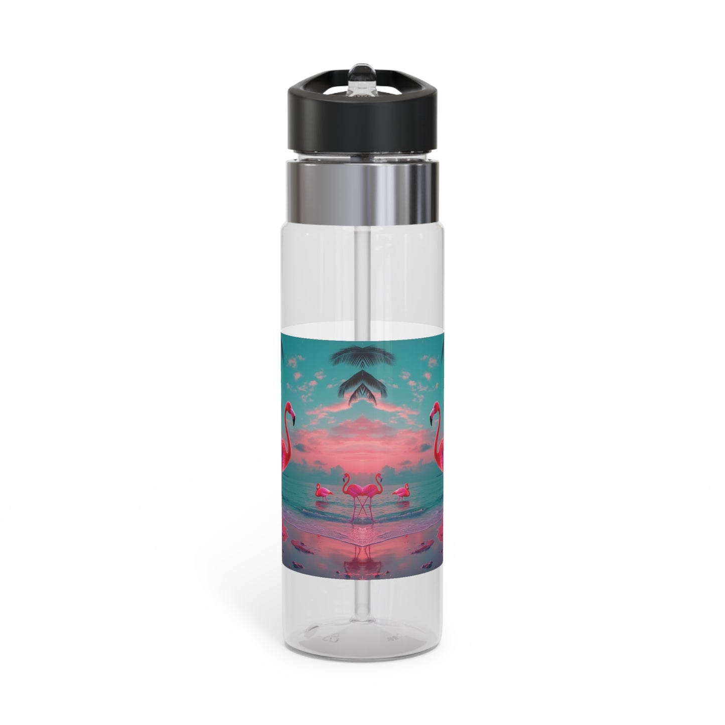 Tropical 20oz Tritan Sport Water Bottle - Leakproof, Lightweight, BPA-Free / Neon Flamingos at Night