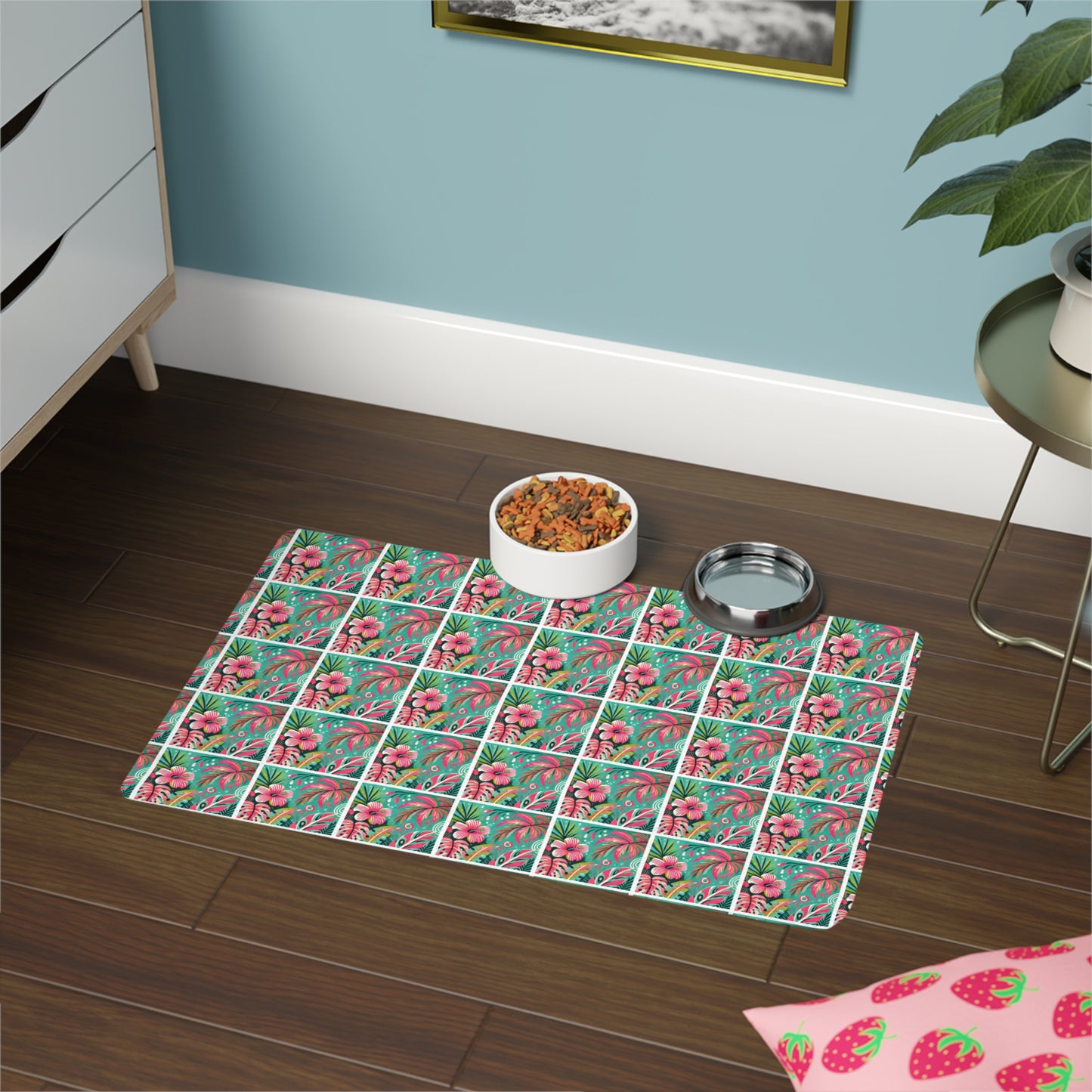 Pet Food Mat (12x18) - Pink Hibiscus