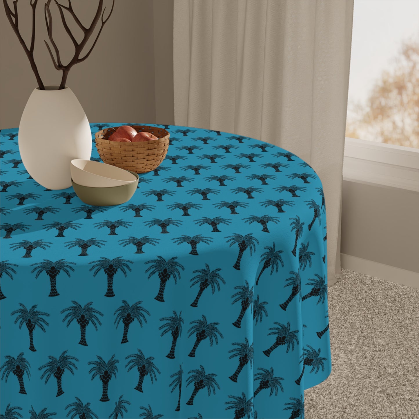 Micro Palm Glory/Turquoise ~ Square Tablecloth, 55" x 55"
