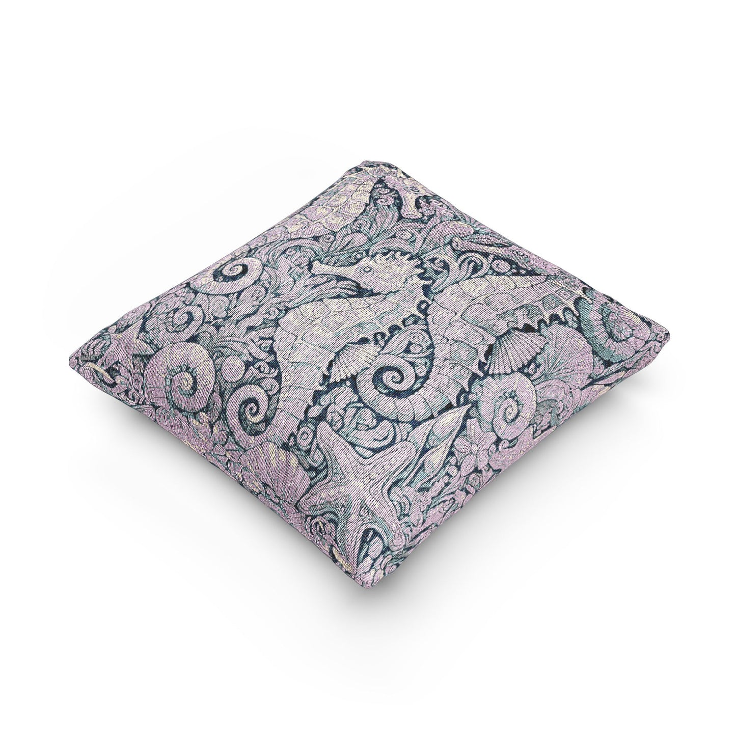 Woven Pillow, 17"W x 18"L ~ Seahorse Trio, Lilac