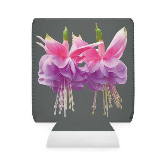 Two Pink Fuschias/Dark Grey Cooler Sleeve - Perfect for Outdoor Picnics