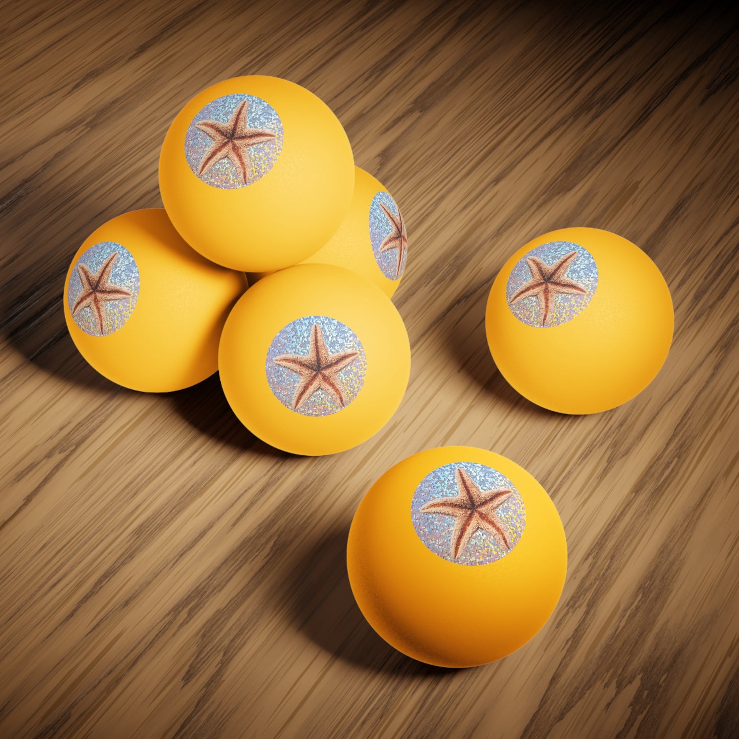 Tropical Paradise Ping Pong Balls - 6 Pack with Disco Starfish/Orange