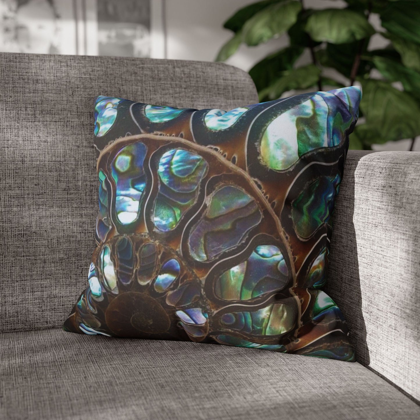 Faux Suede Square Pillowcase - Ammonite and Abalone