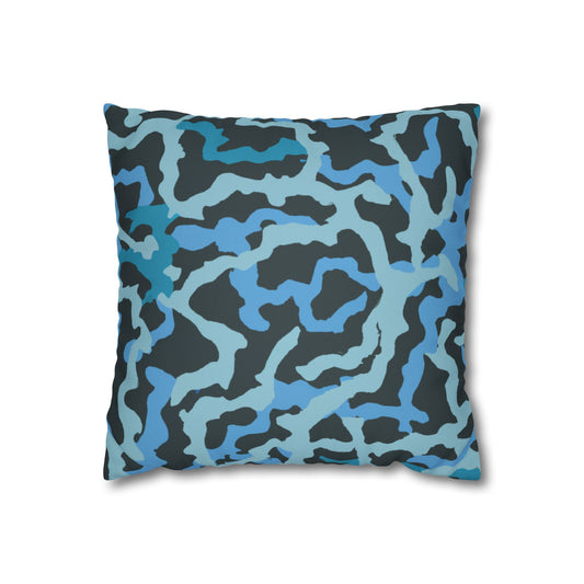 Faux Suede Square Pillowcase - Coral Threads/Blue