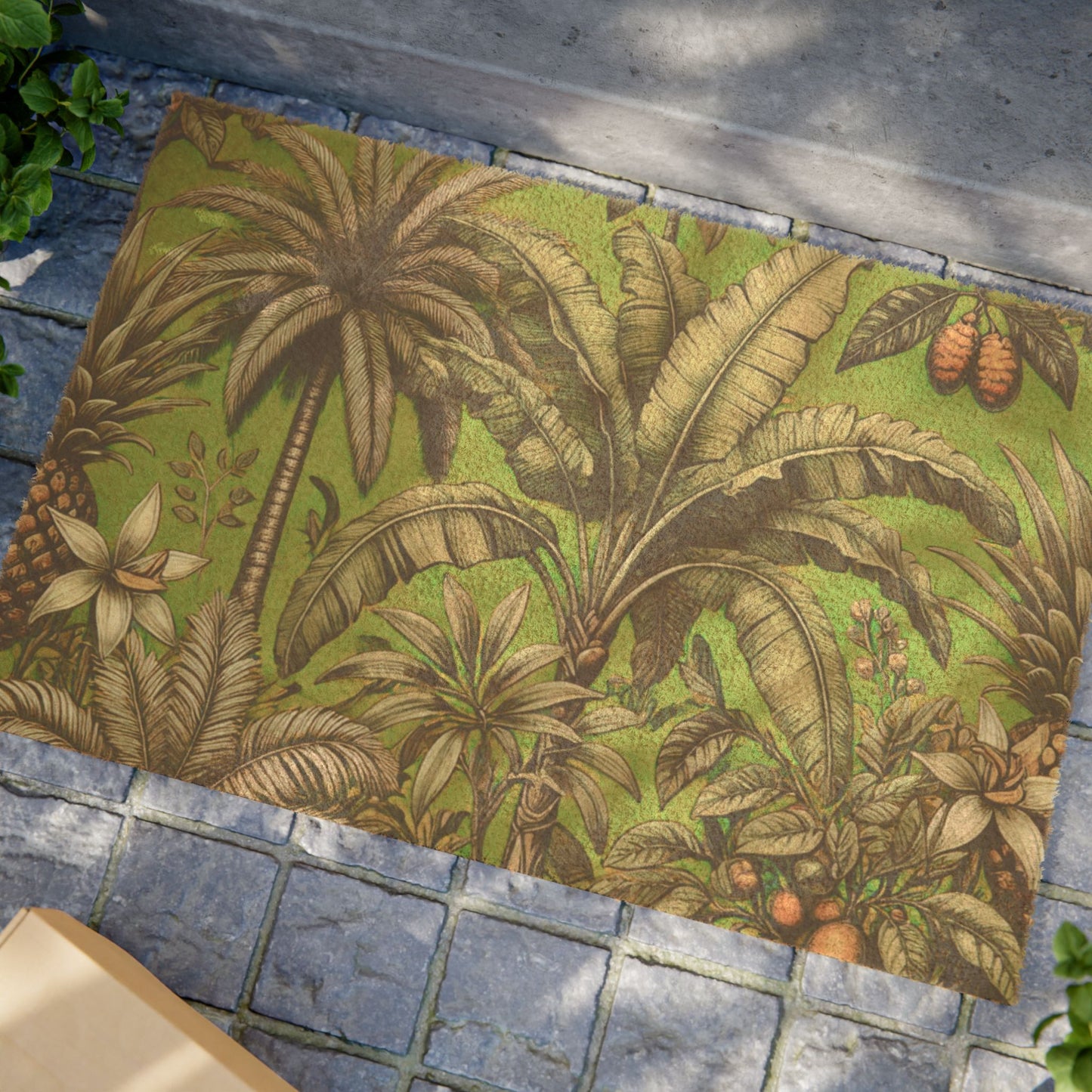 Tropical Doormat - Vibrant Coconut Fiber Entrance Mat / Tropical Fruit, Spring Green