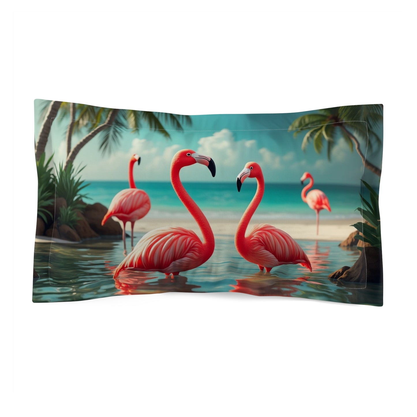 Microfiber Pillow Sham, 2 Sizes | Tropical Vibes for Relaxation / Flamingo Morning Dip