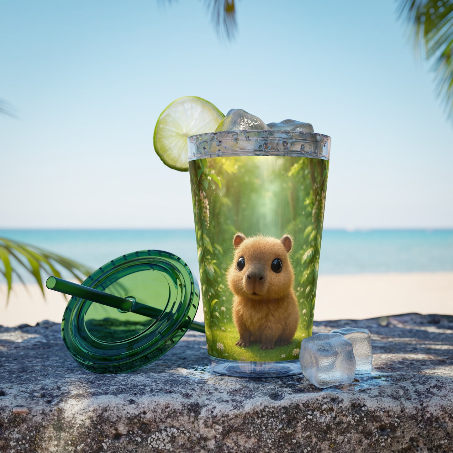 Tropical Tumbler with Straw | 16oz Colorful Travel Cup / Baby Cabybara