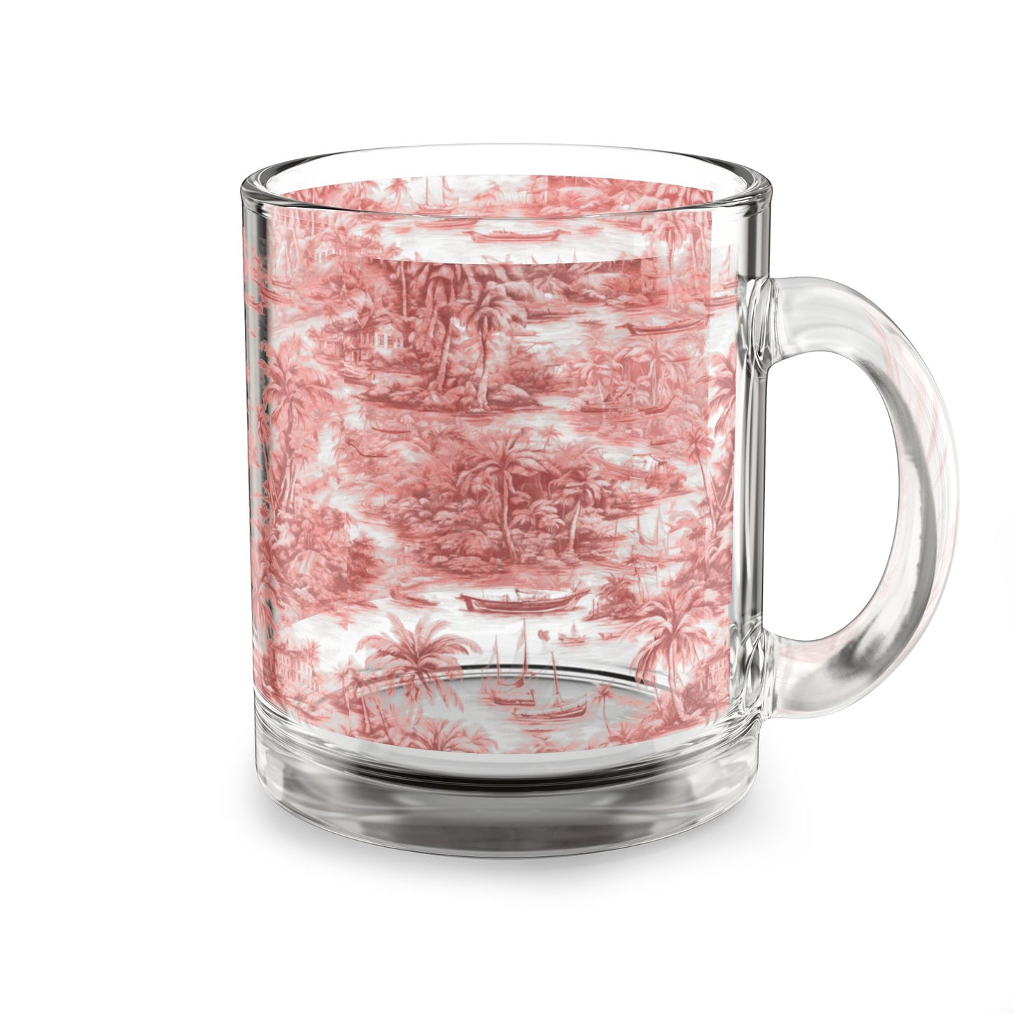 Tropical Glass Mug - 10oz Coffee Cup / Tropical Toile, Russet