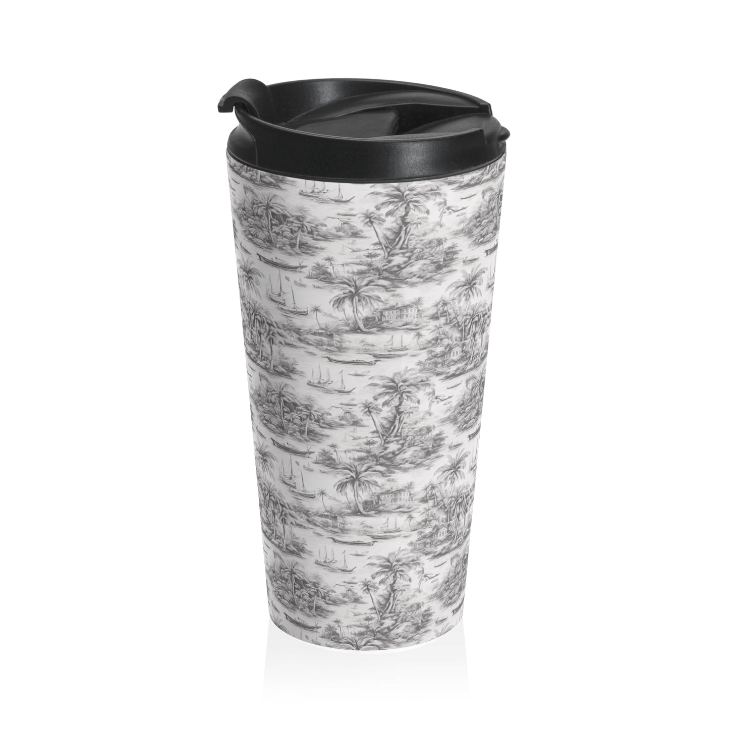 15 oz. Stainless Steel Travel Mug / Tropical Voyage, White